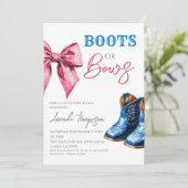 Western Boots or Bows Blue Pink Gender Reveal Einladung (Stehend Vorderseite)