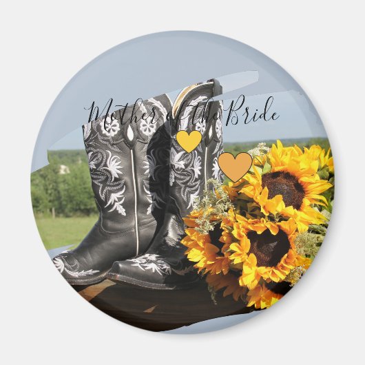 Western Boots Sonnenblumen Rustikale Hochzeit Magnet (Vorne)