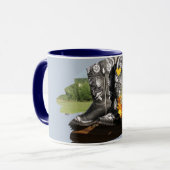 Western Boots Sonnenblumen Rustikale Hochzeit Tasse (Vorderseite Links)