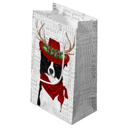 Western Border Collie Christmas Dog Kleine Geschenktüte (Rückseite Schrägansicht)