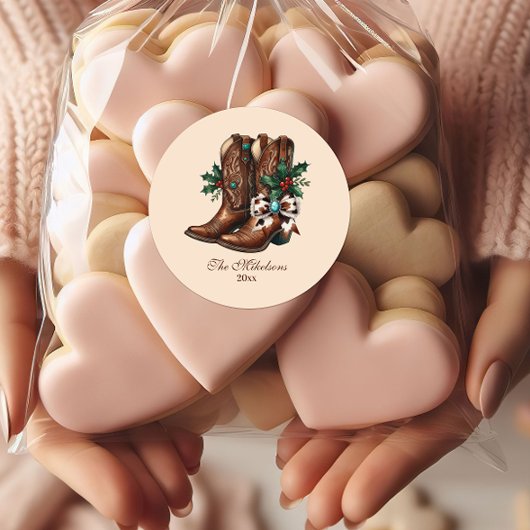 Western Bow & Boots Christmas  Runder Aufkleber
