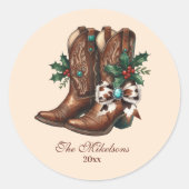 Western Bow & Boots Christmas  Runder Aufkleber (Vorderseite)