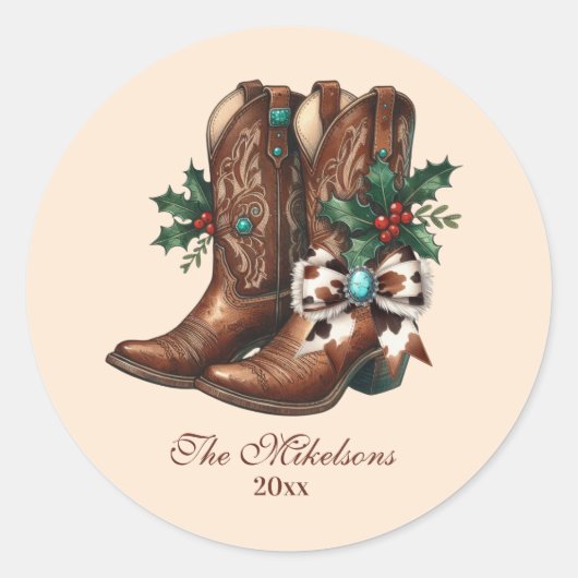 Western Bow & Boots Christmas  Runder Aufkleber (Vorderseite)