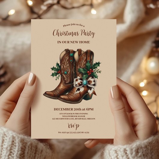 Western Bow & Boots Weihnachten Einladung