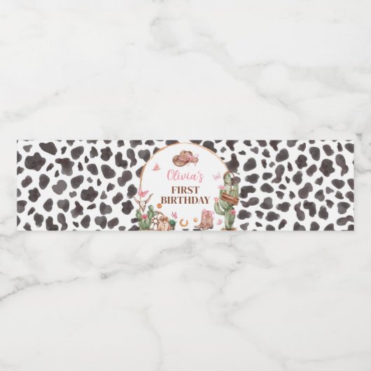 Western Bows Pink Cowgirl Geburtstag Wasserflaschenetikett (Einzelnes Label)