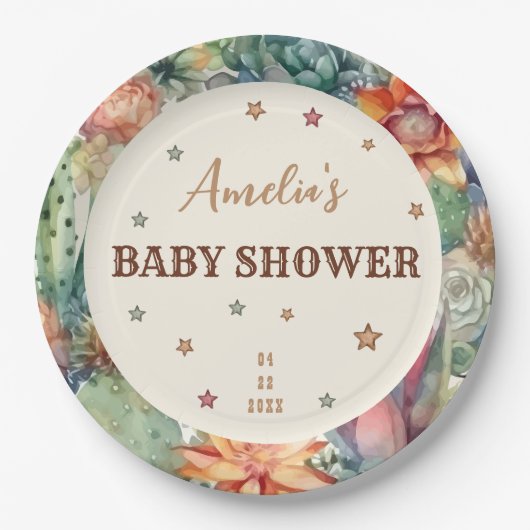 Western Boy ein kleines Cowboy Brown Baby Dusche Pappteller (Vorderseite)