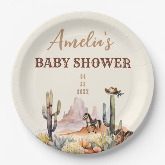 Western Boy ein kleines Cowboy Brown Baby Dusche Pappteller (Vorderseite)