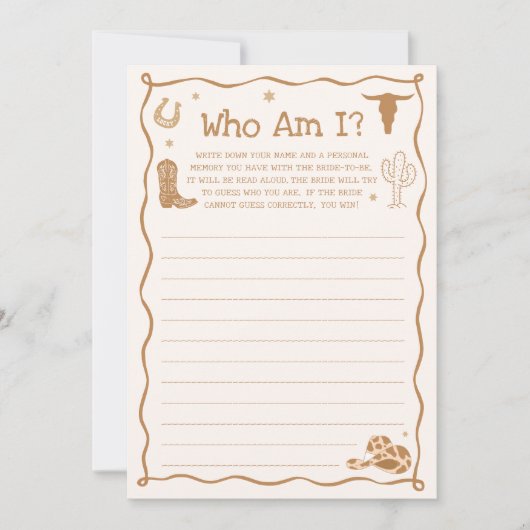 Western Brautparty Ratgeber Wer Game Card Einladung (Vorderseite)