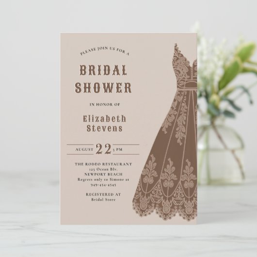 Western Bridal Dress Cowgirl Spitzen Rustikale Dus Einladung (Stehend Vorderseite)