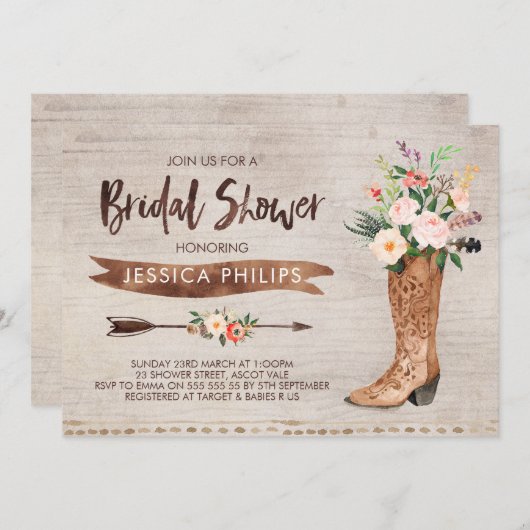 Western Bridal Dusche Einladung (Vorne/Hinten)