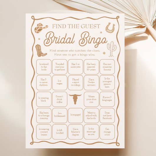 Western Bridal Shower Find the Guest Bingo Game Einladung