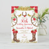 Western Bright Red Floral 50. Hochzeitstag Einladung (Stehend Vorderseite)