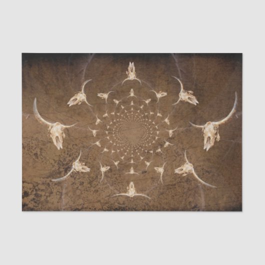 Western Brown Beige Abstrakt Texturbull Skull Seidenpapier (Vorderseite)
