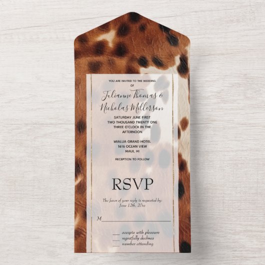 Western Brown Black Cowboy Cowhide All In One Einladung (Innen Boden)