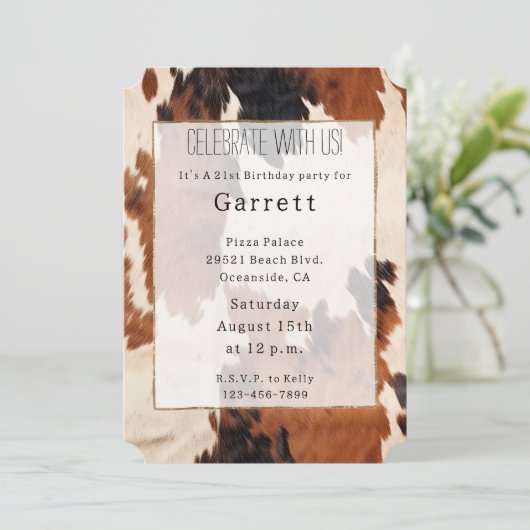 Western Brown Black Cowboy Cowhide Einladung (Stehend Vorderseite)