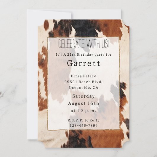 Western Brown Black Cowboy Cowhide Einladung (Vorderseite)