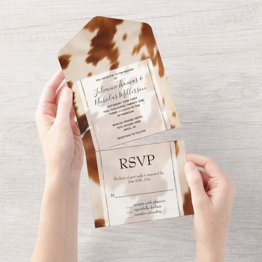 Western Brown Cream Cowhide All In One Einladung (Abreißen)