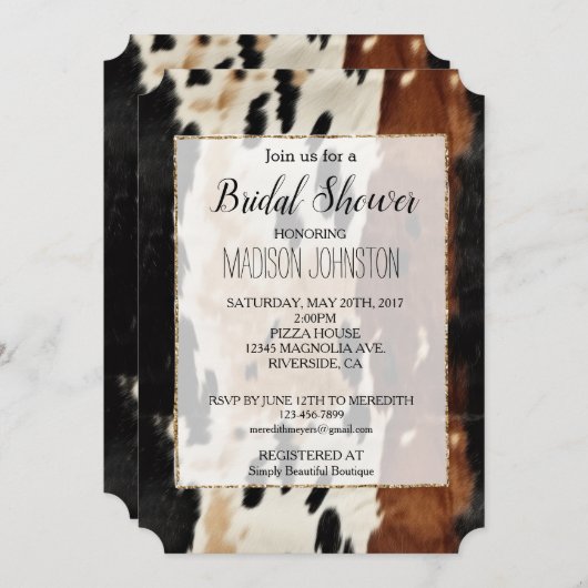 Western Brown Cream Cowhide Einladung (Vorne/Hinten)