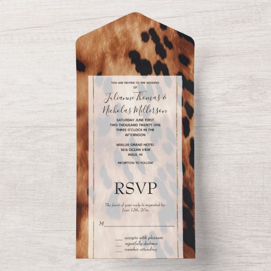 Western Brown Cream Cowhide Hochzeit All In One Einladung (Innen Boden)