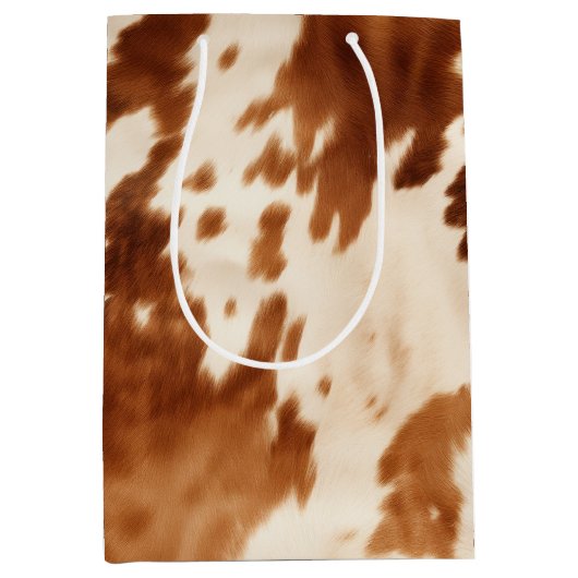 Western Brown Cream Cowhide Mittlere Geschenktüte (Vorderseite)