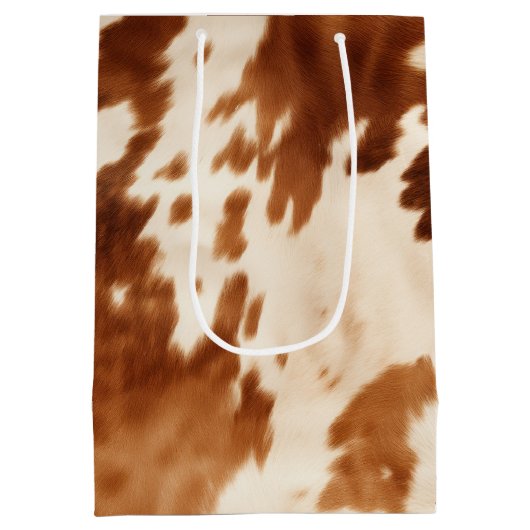 Western Brown Cream Cowhide Mittlere Geschenktüte (Rückseite)