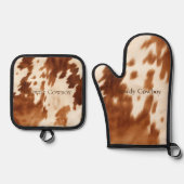 Western Brown Cream Cowhide Ofenhandschuh & Topflappen-Set (Vorderseite)