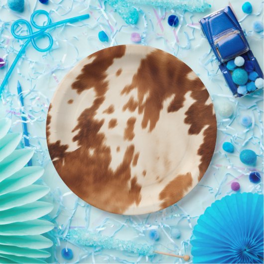 Western Brown Cream Cowhide Pappteller (Party)