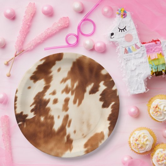 Western Brown Cream Cowhide Pappteller (Party)