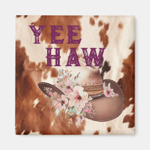 Western Brown Cream Floral Cowgirl Hut Magnet