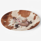 Western Brown Cream Floral Cowgirl Hut Pappteller (Schrägansicht)