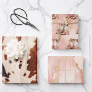 Western Brown Cream Floral Cowgirl Stiefel Geschenkpapier Set