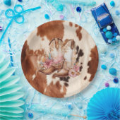 Western Brown Cream Floral Cowgirl Stiefel Pappteller (Party)