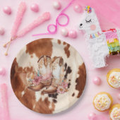 Western Brown Cream Floral Cowgirl Stiefel Pappteller (Party)