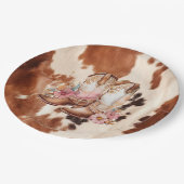 Western Brown Cream Floral Cowgirl Stiefel Pappteller (Schrägansicht)