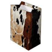 Western Brown Creme Cowhide Tier Mittlere Geschenktüte (Rückseite Schrägansicht)