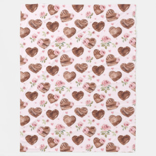 Western Brown Hearts Pink Floral Fleecedecke