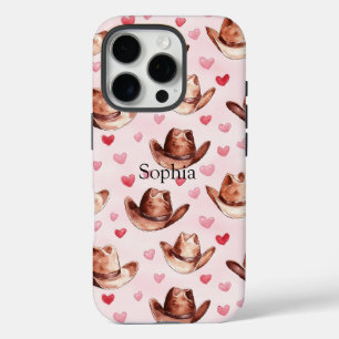 Western Brown Pink Cowgirl Hats Hearts iPhone 16 Pro Hülle