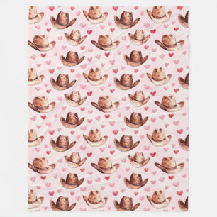Western Brown Pink Cowgirl Hats Hearts Fleecedecke