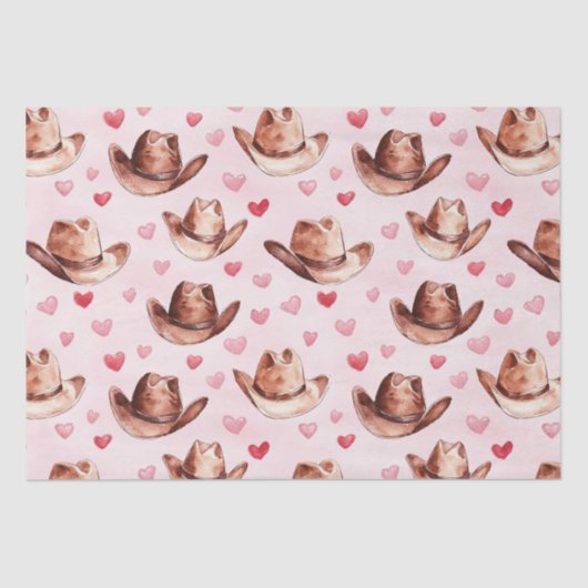 Western Brown Pink Cowgirl Hats Hearts Geburtstag Seidenpapier (Vorderseite)