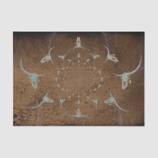Western Brown Rustic Grunge Abstrakt Bull Skull Seidenpapier (Vorderseite)