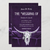 Western Bull Cow Skull Dunkel Lila Weiß Rustikal