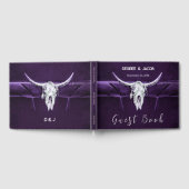 Western Bull Cow Skull Dunkel Lila Weiß Rustikal Gästebuch (Voll)