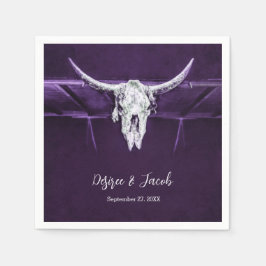 Western Bull Cow Skull Dunkel Lila Weiß Rustikal Serviette