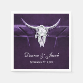 Western Bull Cow Skull Dunkel Lila Weiß Rustikal Serviette