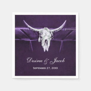 Western Bull Cow Skull Dunkel Lila Weiß Rustikal Serviette