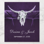 Western Bull Cow Skull Dunkel Lila Weiß Rustikal Weinetikett (Einzelnes Label)