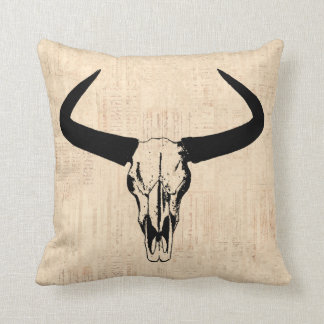 Western Bull Horns Vintage Kuh Skull Beige Skript Kissen