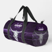 Western Bull Kuh Skull Lila Weiß Rustikal Duffle Bag (Rechte Ecke)