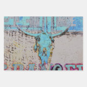Western Bull Skull Aquamarin Blauer Rustikal Vinta Geschenkpapier Set (Vorderseite)
