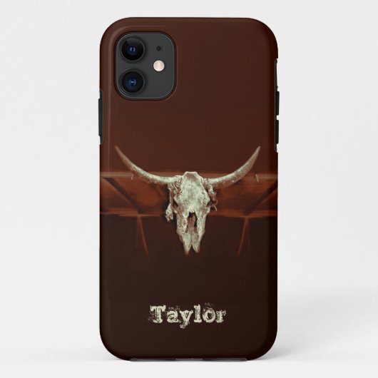 Western Bull Skull Brown Rustikales Land Case-Mate iPhone Hülle (Rückseite)